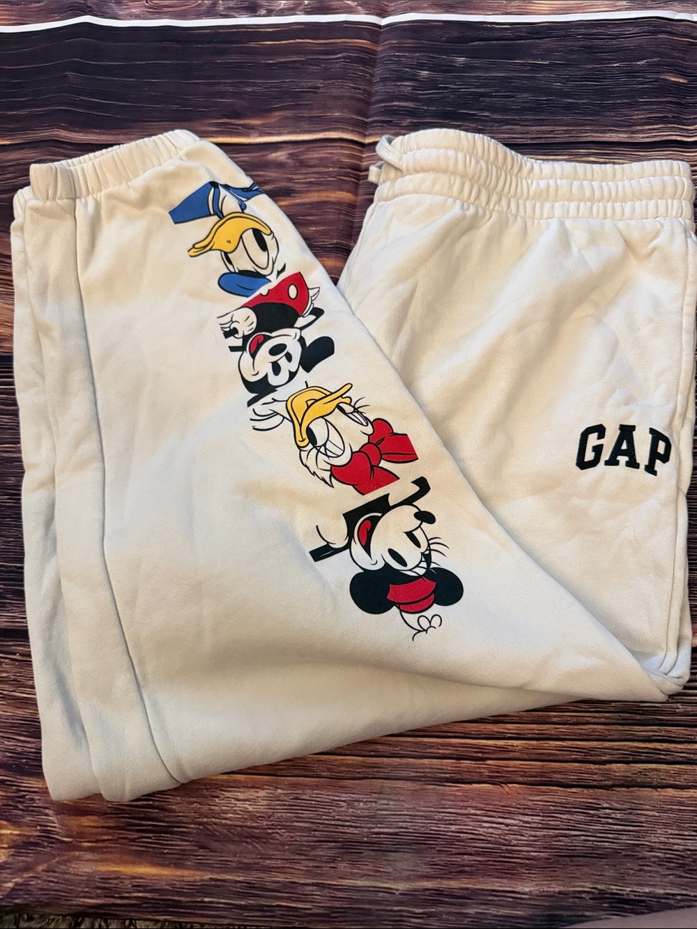 GAP Cream Jogger Sweatpants with Mickey, Donald & Friends Graphic